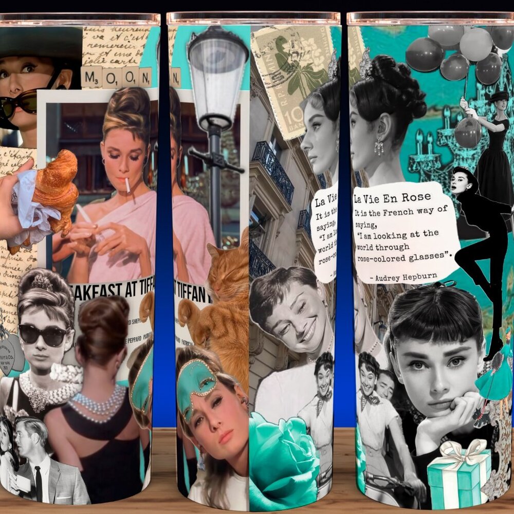 Audrey Hepburn Breakfast at Tiffanys Collage Cup Mug Tumbler 20oz